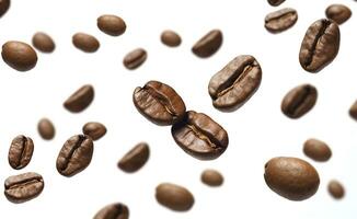 Coffee Bean flying on white background, 3d illustration. Generative AI photo