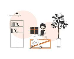 The girl is holding a parcel. The concept of the delivery of goods and parcels. Linear modern style. vector
