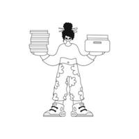 Girl holds stacks of papers. Illustration in vectorform. vector