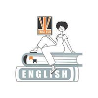 Inglés maestro. el concepto de aprendizaje inglés. lineal estilo. aislado, vector ilustración.