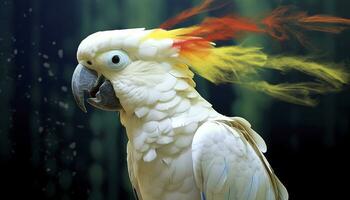 Digital photo manipulation of a white parrot. Generative AI