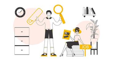 The concept of finding employees. Lineart minimalistic style. Vector illustration.