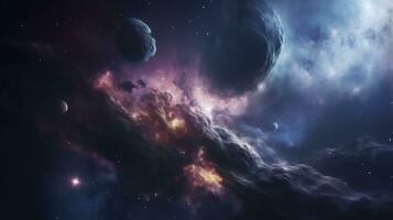 concept of nebula with galaxies in deep space cosmos discovery outer space and stars, AI Generative photo