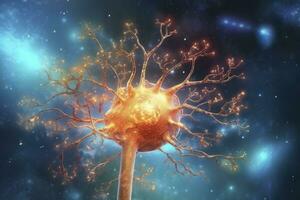 Active neurons in the brain, close up view. Scientific Generative illustration. AI Generative photo