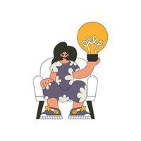 An attractive woman holds a light bulb in her hands. Idea theme. vector