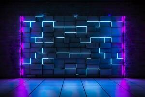 blue and purple lighted panels on a wall. generative AI photo