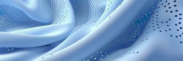 Breathable fabric dry light blue soft mesh holes floating light blue background. Generative AI photo