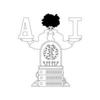 He holds the letters AI, embodying artificial intelligence in a linear, style design vector