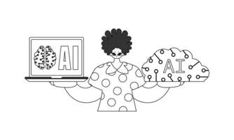 A woman holding a laptop and a cloud vector