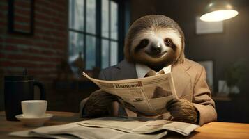 Slothful Elegance A Dapper Sloth's Morning Routine photo