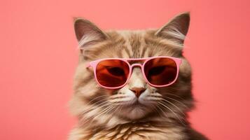 Generative AI, Hilarious Cat Sporting Sunglasses on Pastel Background photo