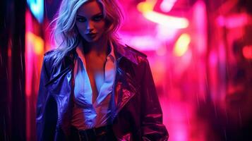 Enigmatic Elegance Neon Noir Femme Fatale photo