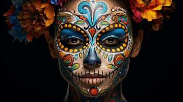 Festive Calavera Face Paint Dia de los Muertos photo