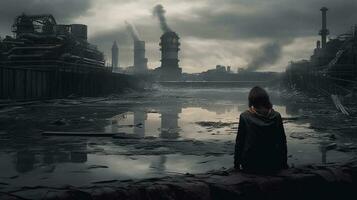 Generative AI, Dystopian future a dark and moody images photo