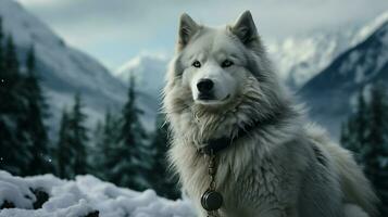 Majestic Alaskan Malamute in Snow-Covered Forest photo