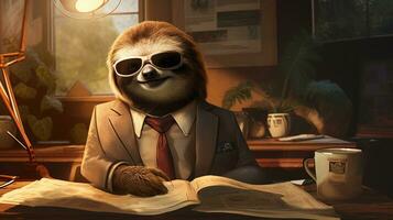 Slothful Elegance A Dapper Sloth's Morning Routine photo