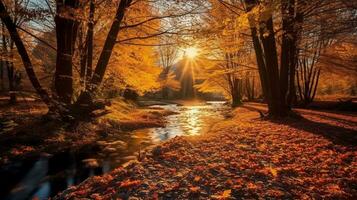 generativo ai, otoño sinfonía vibrante matices de otoño follaje foto