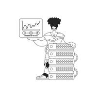 Man and cloud server for IoT, linear illustration vector