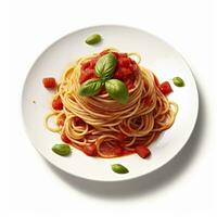 Delicious Plate of Spaghetti with Tomato Sauce on a White Background Generative AI photo