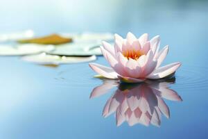un flotante loto flor en el calma superficie de un estanque simboliza el potencial para transformación y espiritual crecimiento mediante el práctica de meditación y consciencia. ai generativo foto