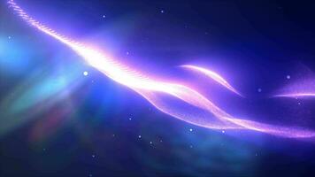 Purple glowing energy bright waves from small particles and lines abstract background video