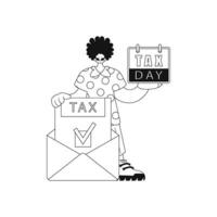 Man holds calendar and letter announcing taxes. vector illustration.