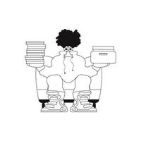 He stacks docs straight form. art. vector