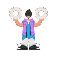 Presentable Guy holds gears in his hands. Idea theme. vector