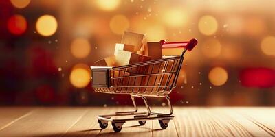 E-Commerce Shopping Cart with Multiple Products. A Sunlit Abstract Background. E-commerce concept. AI Generative photo