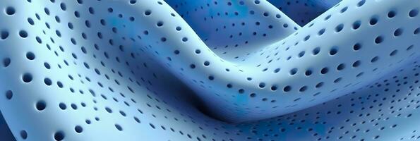 Breathable fabric dry light blue soft mesh holes floating light blue background. Generative AI photo