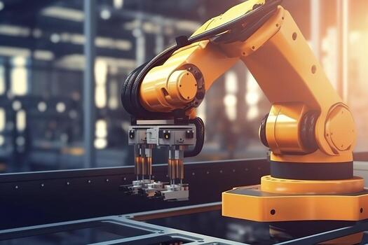 Arm robot working with Screen monitor control industrial machine robot arm line. Generative AI photo