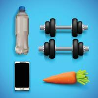 fitness equipment on blue vector