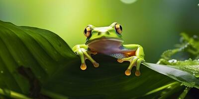 Dumpy Frog On Leaves, Frog, Amphibian, Reptile. Generative AI photo