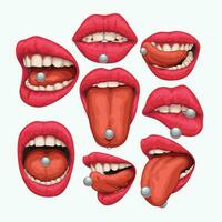 mouth with pircing set vector