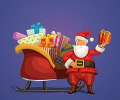 santa with present and sleigh vector