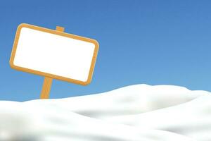 wooden sign in snow on blue sky vector