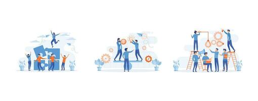 Business concept, teamwork, cooperation, partnership. good balance between idea, time and work, set flat vector modern illustration