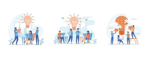 business start concept. Innovation, improving career, manager at remote work, searching for new ideas solutions, set flat vector modern illustration