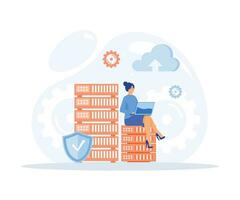 cloud computing concept, data center, file management, cloud storage, flat vector modern illustration