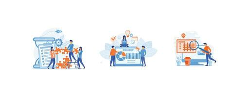 Project management. workflow organization. Marketing analysis and development. Project tracking . set flat vector modern illustration