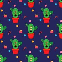 Christmas cactus eco tree. In psychedelic groovy style. vector