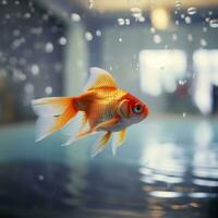 Beautifully colored goldfish swim in the clear aquarium water. 3d animation swimming goldfish.  AI Generative photo