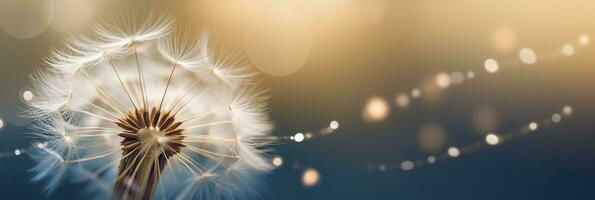 Abstract blurred nature background dandelion seeds parachute. Bokeh pattern. Generative AI photo