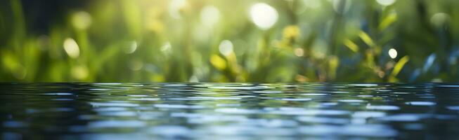 borroso imagen de natural antecedentes desde agua y plantas. generativo ai foto