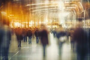 Blurred business people walking in the city scape , AI Generative photo