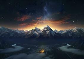 The milky rising in the night sky over the mountains, landscapes, AI Generative photo