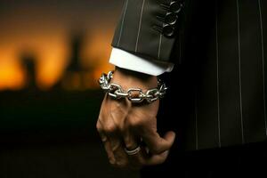 Businessmans bound bracelet symbolizes briberys grip on ethically challenged corporate world AI Generated photo