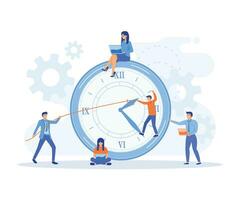 Time management, active group of people doing their daily routine productively to reach goal, flat vector modern illustration