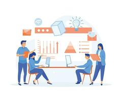 digital workspace, remote work. Corporate business team having a meeting in a virtual office room, flat vector modern illustration