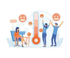 Thermometer as stress level scale emotions, mood. Fully charged active mentally healthy employee. flat vector modern illustration